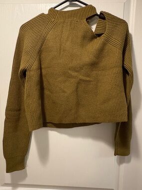 OAK + FORT Olive Cutout Ribbed Mock-Neck Sweater